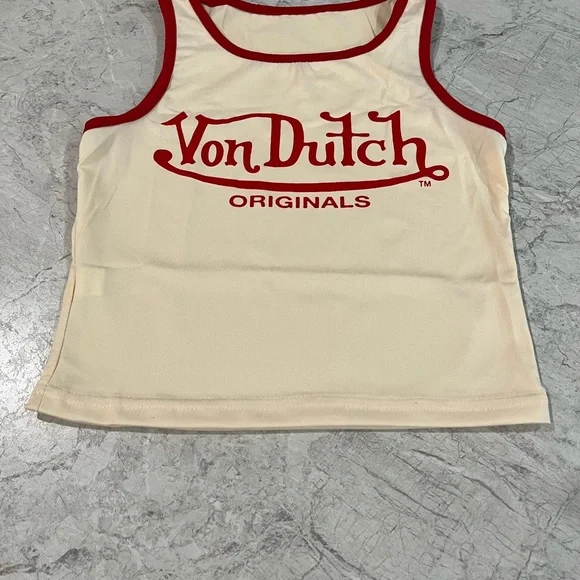 SLIM FIT Original Vintage Von Crop Top T-Shirt Dutch Baby Tee Tank Tops - Picture 3 of 3